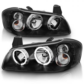 AmeriLite Black Replacement Headlights LED Halo Set For 02-03 Maxima - Passenger and Driver Side