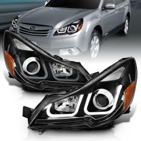 AmeriLite 2010-2014 Dual LED Bar Projector Black Headlights For Legacy Outback - Passenger and Driver Side
