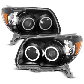AmeriLite Black Projector Headlights Dual Intense LED Halo For Toyota 4 Runner - Passenger and Driver Side