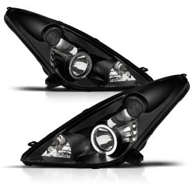 AmeriLite Projector Headlights Halo Black For Toyota Celica - Passenger and Driver Side