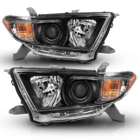AmeriLite Black Replacement Headlights Assembly For 2011-2013 Toyota Highlander (Pair) High/Low Beam Bulb Included - Passenger and Driver Side