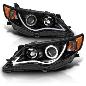AmeriLite Black Projector LED Bar Halo Replacement Headlights Set For 12-14 Toyota Camry - Passenger and Driver Side