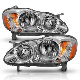 AmeriLite Chrome Replacement Headlights Assembly For 2003-2008 Toyota Corolla (Pair) High/Low Beam Bulb Driver and Passenger Side Included