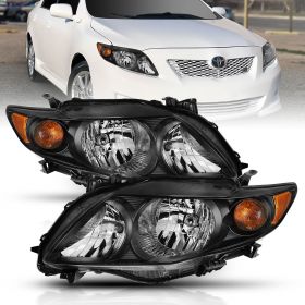 AmeriLite for 2009-2010 Toyota Corolla Black Housing Factory Upgrade Replacement Headlight Assembly Signal Lamps Pair - Driver and Passenger Side