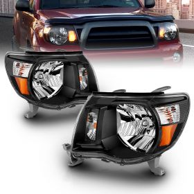 AmeriLite Replacement Headlights Pair Black Amber For 2005-2011 Toyota Tacoma - Passenger and Driver Side