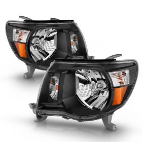 AmeriLite Replacement Headlights Pair Black Amber For 2005-2011 Toyota Tacoma - Passenger and Driver Side