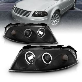AmeriLite G2 Projector Headlights Halo Black For Volkswagen Passat - Passenger and Driver Side