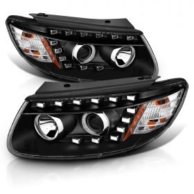 AmeriLite LED Parking Projector Black Replacement Headlights Set for 2007-2012 Hyundai Santa Fe - Passenger and Driver Side