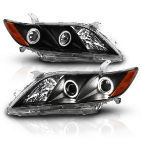 For Toyota 07-09 Camry Chrome Clear JDM Crystal Amber Projector Headlights Pair 