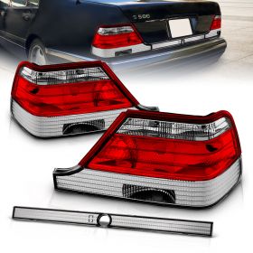 AmeriLite Replacement Taillights Red/Clear Set For 97-99 Mercedes Benz S Class W140 - Passenger and Driver Side