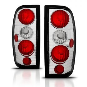 AmeriLite for 1998-2004 Nissan Frontier Euro Clear Chrome OE Replacement Tail Lights Brake Lamps Set - Passenger and Driver Side