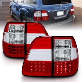 AmeriLite Red/Clear LED Replacement Brake Tail Lights Set For 98-05 Toyota Land Cruiser - Passenger and Driver Side