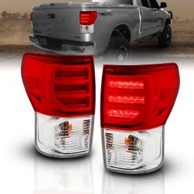AmeriLite Clear Red LED Replacement Brake Tail Lights Bulb Included Set For 2007-2013 Toyota Tundra - Passenger and Driver Side