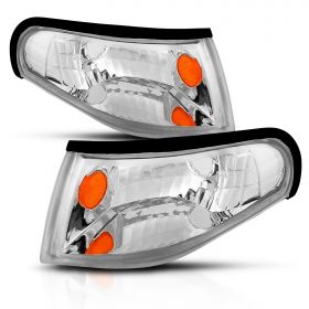 AmeriLite Chrome Replacement Corner Turn Signal Lights Set For 1994-1998 Ford Mustang - Passenger and Driver Side