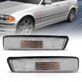 AmeriLite for 1997-1998 BMW E36 3-Series Chrome Housing Clear Chrome Side Marker Lights Pair - Driver and Passenger Side