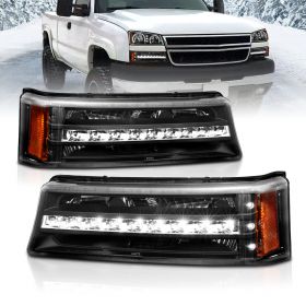 AmeriLite Black LED Parking Lights Replacement Set For Chevy Silverado Avalanche - Passenger and Driver Side
