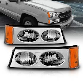 AmeriLite Chrome Replacement Bumper Parking Turn Signal Lights Set For 03-06 Chevy Silverado - Passenger and Driver Side