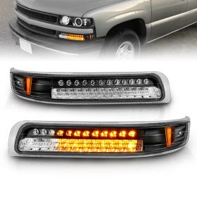 AmeriLite Black Replacement Parking Turn Signal Lights Set For Chevy Silverado Suburban Tahoe - Passenger and Driver Side