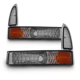 AmeriLite Front Bumper Lights Smoke Amber For Ford Excursion / Super Duty - Passenger and Driver Side