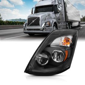 AmeriLite Driver Side for Volvo 2004-2018 VNL & 2015-2018 VNX Black [6000K Extreme LED High Low Beam] Replacement Headlights