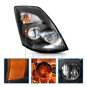 AmeriLite Pssenger Side for Volvo 2004-2018 VNL & 2015-2018 VNX Black [6000K Extreme LED High Low Beam] Replacement Headlights