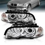 AmeriLite Projector Headlights. W/ C. L. Halo Chrome For 1999-01 BMW 3 Series E46(M3) 2 Door - Passenger and Driver Side
