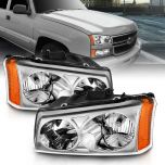 AmeriLite for 2003-2006 Chevy Silverado 1500 2500 3500 | Avalanche Factory Style Chrome High Low Beam Headlights Pair - Driver and Passenger Side