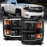AmeriLite Black Projector Dual LED DRL Bar Headlights Pair For 2014-2015 Chevy Silverado 1500 Pickup - Driver and Passenger Side