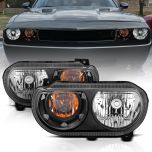 AmeriLite Black Replacement Headlights For 2009-2014 Dodge Challenger (Pair) High/Low Halogen Bulb Included