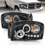 AmeriLite Black Projector LED Halo Replacement Headlights Set For Dodge RAM 1500 2500 3500 - Passenger and Driver Side