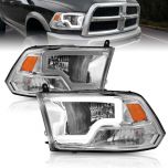 AmeriLite Chrome Replacement Headlights Assembly Pair LED Bar for 2009-2019 Dodge Ram 1500 2500 3500 Truck - Driver and Passenger Side