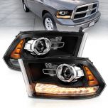 AmeriLite Projector Matte Black Headlights LED DRL Switchback Parking Turn Signal for 09-18 Dodge Ram 1500 2500 3500 Truck- Passenger and Driver Side