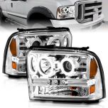 AmeriLite for 2005-2007 Ford F250 F350 F450 Superduty Xtreme LED Halo Rim Chrome Projector Headlight Pair - Passenger and Driver Side