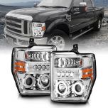 AmeriLite for 2008-2010 Ford F250 F350 Super Duty Dual Xtreme LED Halos Chrome Projector Replacement Headlights Set - Passenger and Driver Side
