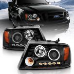 AmeriLite Black Projector Headlights Halo For Ford F-150 - Passenger and Driver Side