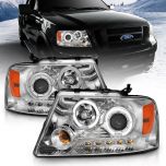 AmeriLite Chrome Projector Headlights Halo For Ford F-150 - Passenger and Driver Side