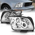 AmeriLite Chrome Dual Xtreme LED Halos Projector Replacement Headlights Pair for 2005-2009 Ford Mustang - Driver and Passenger Side