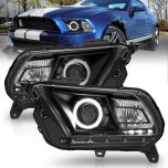 AmeriLite for 2010-2014 Ford Mustang Halogen Model Black Xtreme LED Halo Projector Replacement Headlights Pair - Passenger and Driver Side