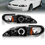 AmeriLite 1 Pc Projector Headlights Halo Black Amber For Ford Mustang - Passenger and Driver Side