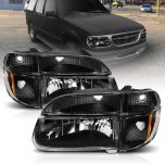 AmeriLite Black Replacement Headlights Lamp w/ Corner Parking Turn Signal For 1995-2001 Ford Explorer Passenger Right and Driver Left Side