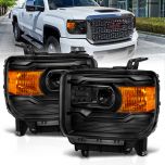 AmeriLite for 2014-2015 GMC Sierra 1500 / 15-2017 2500HD 3500HD Black Square Projector Replacement Headlights Assembly Pair - Passenger and Driver Side