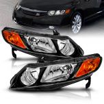 AmeriLite JDM Black Replacement Headlights Set for 2006-2011 Honda Civic Sedan 4 Door/Hybrid - Passenger and Driver Side