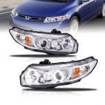 AmeriLite Chrome Projector Replacement Headlights Dual Xtreme LED Halos For Honda Civic 2 Door - Passenger and Driver Side