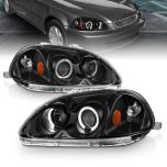 AmeriLite Black Dual LED Halo Projector Replacement Headlights Set For 96-98 Honda Civic - Passenger and Driver Side