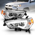 AmeriLite for 2014-2020 Toyota 4-Runner Crystal Chrome LED Tube Square Projector Headlights Set - Passenger and Driver Side