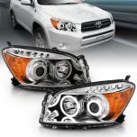 AmeriLite Chrome Dual Intense LED Halo Projector Headlights Set For Toyota Rav4 - Driver and Passenger Pair