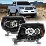 AmeriLite for 2005-2011 Toyota Tacoma Dual Xtreme LED Halo Ring Clear Black Projector Headlights Assembly Pair - Passenger and Driver Side
