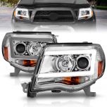 AmeriLite for 2005-2011 Toyota Tacoma C-Type LED Tube Chrome Projector Replacement Headlights Pair - Passenger and Driver Side