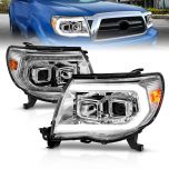 AmeriLite for 2005-2011 Toyota Tacoma C-Type LED Tube Signal Square Projector Chrome Headlights Pair - Passenger and Driver Side