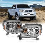 AmeriLite for 2005-2011 Toyota Tacoma Dual Xtreme LED Halo Ring Crystal Chrome Projector Headlights Assembly Pair - Passenger and Driver Side